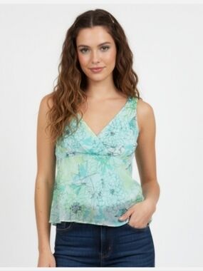 Y2k Babydoll Top Surplice Neckline Floral Sleeveless Deadstock Coconut Girl 12